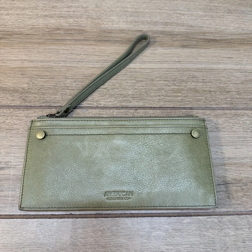 American Leather Co Wristlet Wallet RFID Blocking Credit Card Folding Green